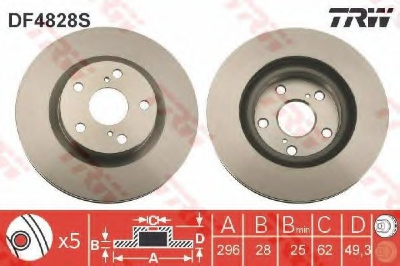 Disc frana TOYOTA AURIS (ZWE18, NZE18, ZRE18) (2012 - 2016) TRW DF4828S piesa NOUA