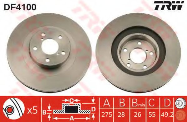 Disc frana TOYOTA AVENSIS Combi (T25) (2003 - 2008) TRW DF4100 piesa NOUA