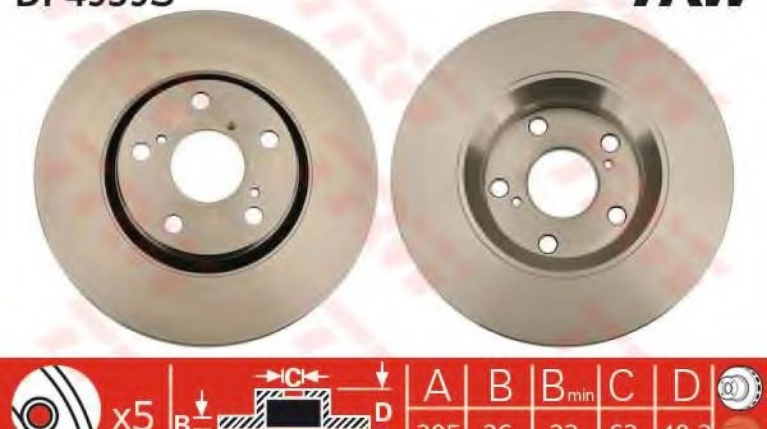 Disc frana TOYOTA AVENSIS combi (ZRT27, ADT27) (2009 - 2016) TRW DF4939S piesa NOUA