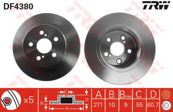 Disc frana TOYOTA AVENSIS Liftback (T22) (1997 - 2003) TRW DF4380 piesa NOUA