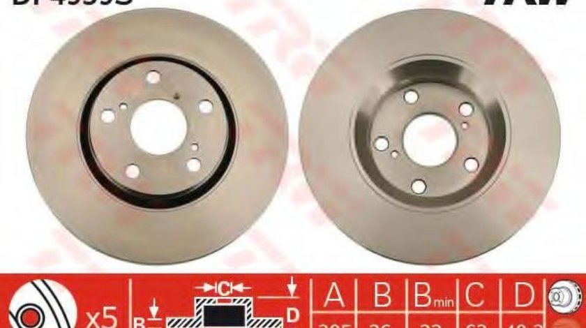 Disc frana TOYOTA AVENSIS Limuzina (ZRT27, ADT27) (2008 - 2016) TRW DF4939S piesa NOUA