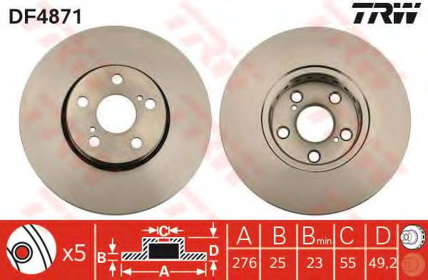 Disc frana TOYOTA AVENSIS (T22) (1997 - 2003) TRW DF4871 piesa NOUA