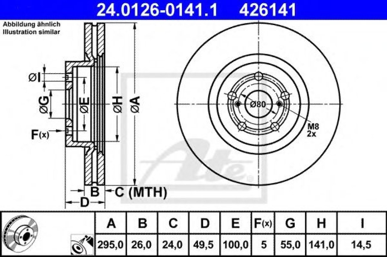Disc frana TOYOTA AVENSIS (T25) (2003 - 2008) ATE 24.0126-0141.1 piesa NOUA