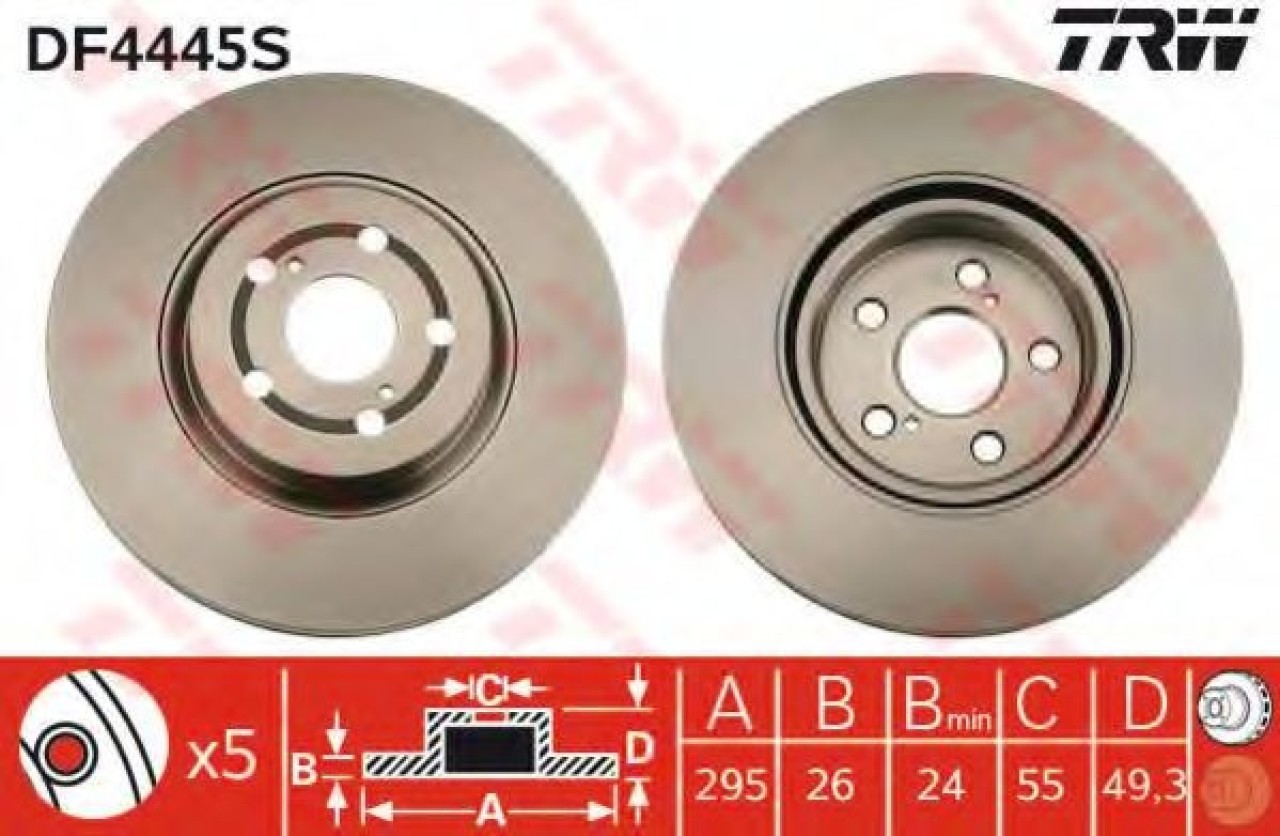 Disc frana TOYOTA AVENSIS (T25) (2003 - 2008) TRW DF4445S piesa NOUA