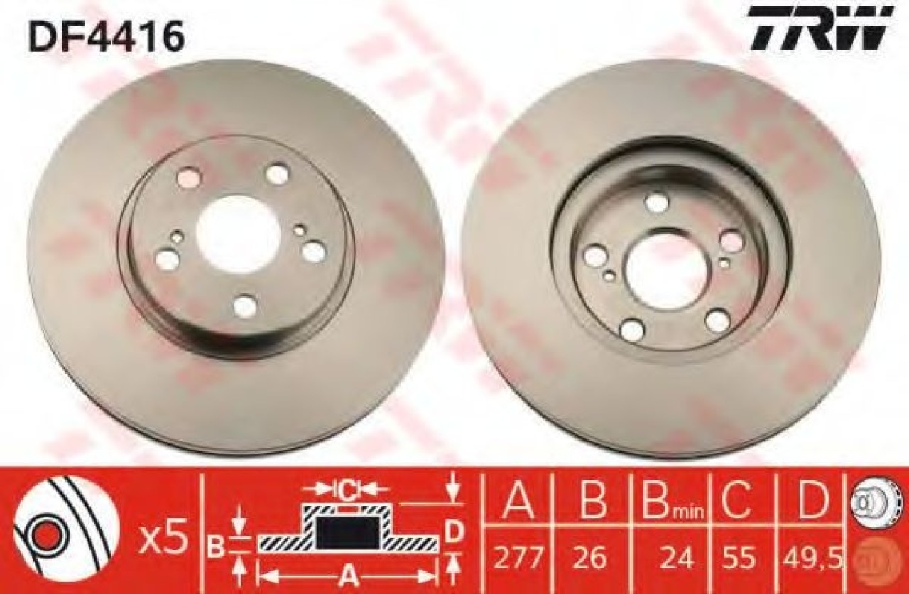 Disc frana TOYOTA AVENSIS (T25) (2003 - 2008) TRW DF4416 piesa NOUA