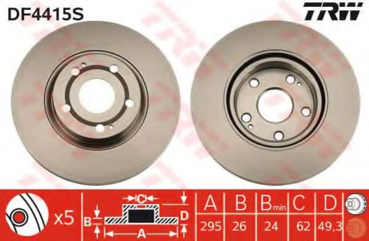 Disc frana TOYOTA AVENSIS (T25) (2003 - 2008) TRW DF4415S piesa NOUA