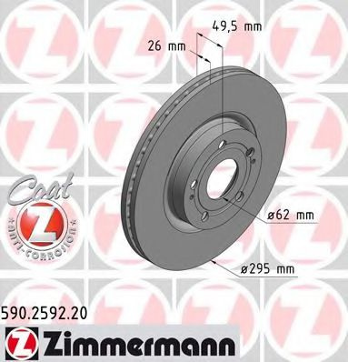 Disc frana TOYOTA AVENSIS (T25) (2003 - 2008) ZIMMERMANN 590.2592.20 piesa NOUA