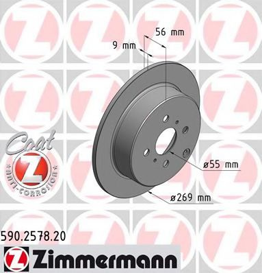 Disc frana TOYOTA COROLLA (CDE12, ZZE12, NDE12, ZDE12) (2001 - 2007) ZIMMERMANN 590.2578.20 piesa NOUA