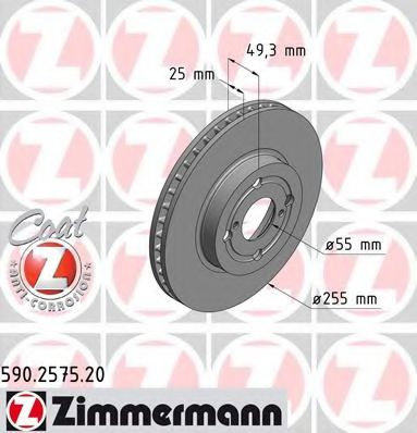 Disc frana TOYOTA COROLLA (CDE12, ZZE12, NDE12, ZDE12) (2001 - 2007) ZIMMERMANN 590.2575.20 piesa NO...
