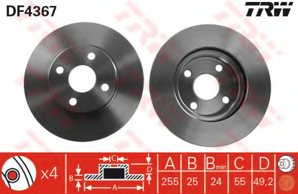 Disc frana TOYOTA COROLLA (CDE12, ZZE12, NDE12, ZDE12) (2001 - 2007) TRW DF4367 piesa NOUA