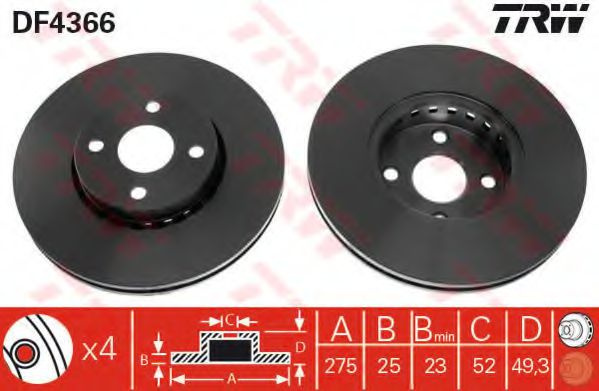 Disc frana TOYOTA COROLLA (CDE12, ZZE12, NDE12, ZDE12) (2001 - 2007) TRW DF4366 piesa NOUA