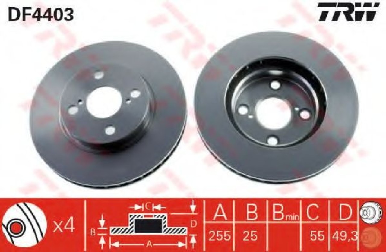 Disc frana TOYOTA COROLLA Combi (E12J, E12T) (2001 - 2007) TRW DF4403 piesa NOUA