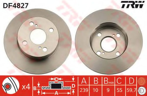 Disc frana TOYOTA COROLLA (E11) (1997 - 2002) TRW DF4827 piesa NOUA