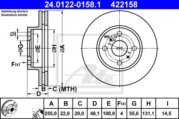 Disc frana TOYOTA COROLLA Hatchback (E11) (1997 - 2002) ATE 24.0122-0158.1 piesa NOUA