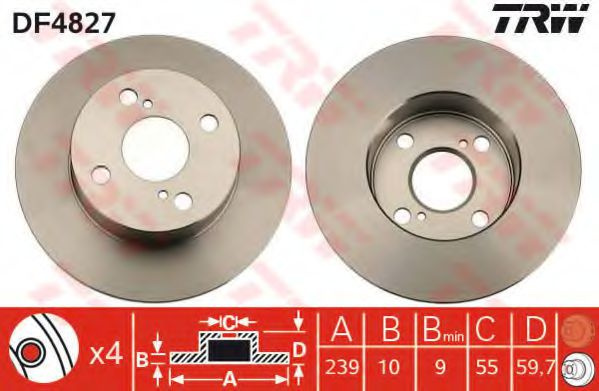 Disc frana TOYOTA COROLLA Liftback (E11) (1997 - 2002) TRW DF4827 piesa NOUA