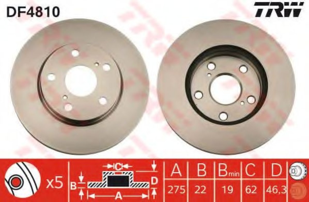 Disc frana TOYOTA COROLLA Limuzina (E15) (2006 - 2016) TRW DF4810 piesa NOUA