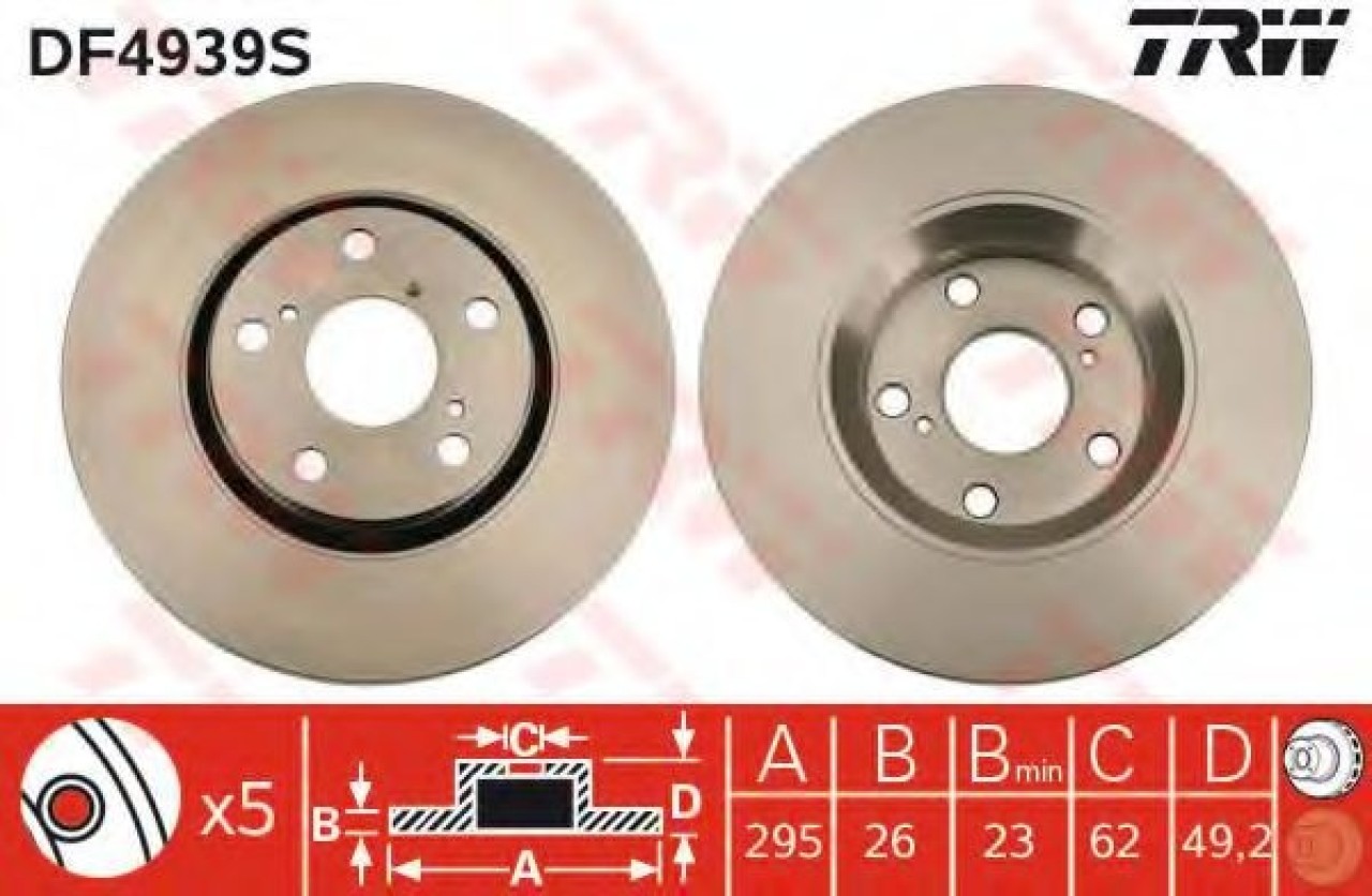 Disc frana TOYOTA COROLLA Limuzina (E15) (2006 - 2016) TRW DF4939S piesa NOUA