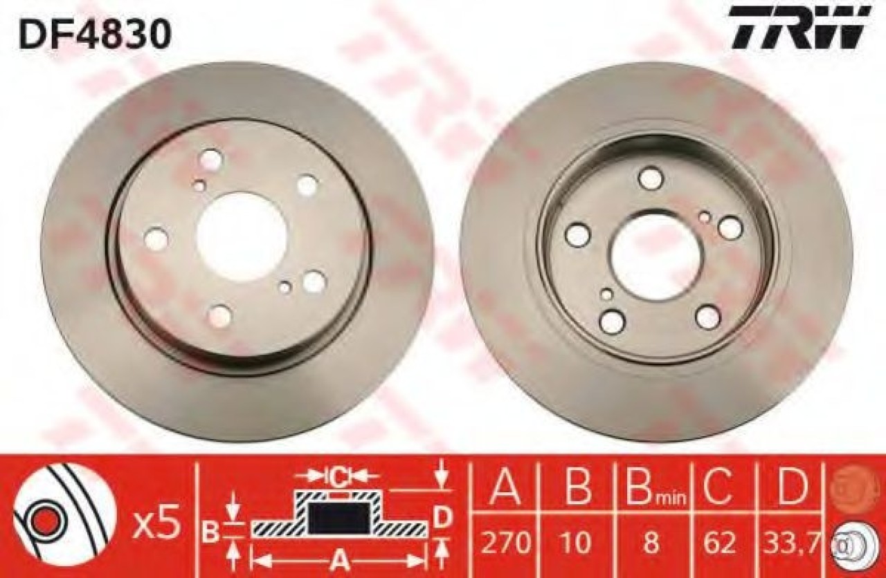 Disc frana TOYOTA COROLLA Limuzina (E15) (2006 - 2016) TRW DF4830 piesa NOUA