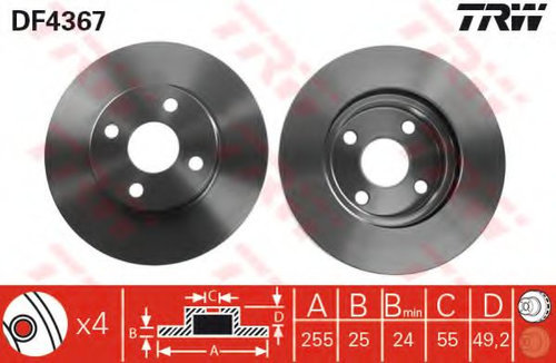Disc frana TOYOTA COROLLA Verso (ZDE12, CDE12) (2001 - 2004) TRW DF4367 piesa NOUA