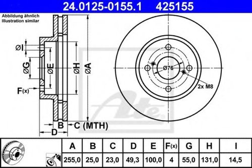 Disc frana TOYOTA COROLLA Verso (ZDE12, CDE12) (2001 - 2004) ATE 24.0125-0155.1 piesa NOUA