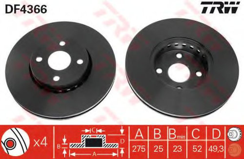 Disc frana TOYOTA COROLLA Verso (ZDE12, CDE12) (2001 - 2004) TRW DF4366 piesa NOUA