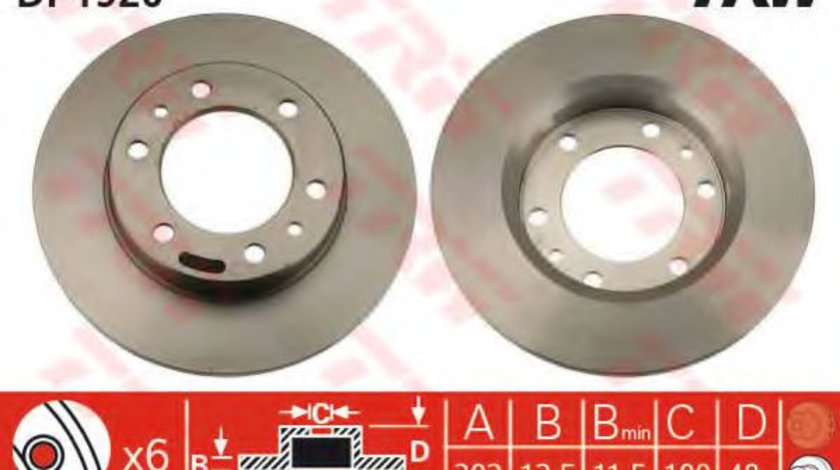 Disc frana TOYOTA HILUX II pick-up (LN8, RN5, LN6, YN6, YN5, LN5, RN6) (1983 - 2005) TRW DF1920 piesa NOUA