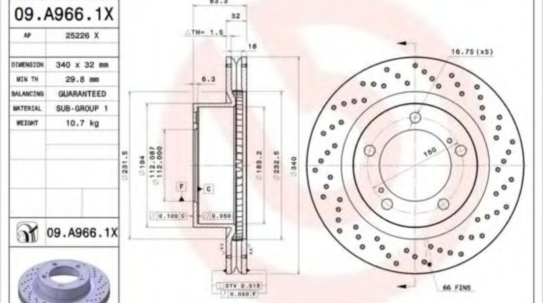 Disc frana TOYOTA LAND CRUISER 200 (VDJ2_, UZJ2_) (2007 - 2016) BREMBO 09.A966.1X piesa NOUA