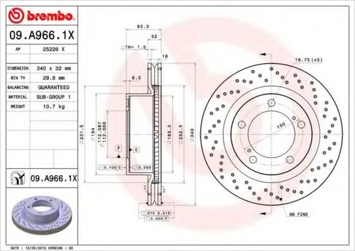 Disc frana TOYOTA LAND CRUISER 200 (VDJ2_, UZJ2_) (2007 - 2016) BREMBO 09.A966.1X piesa NOUA