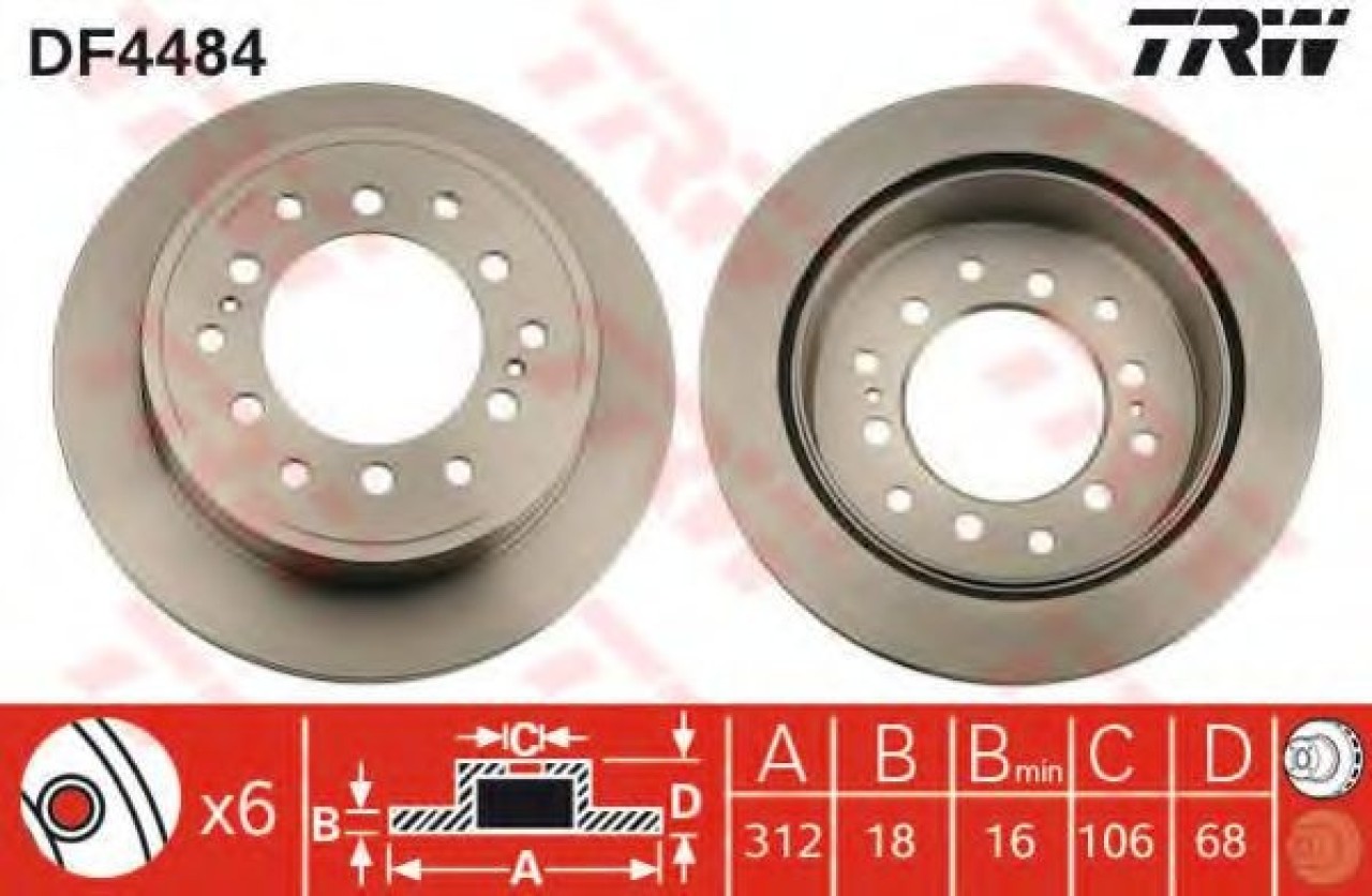 Disc frana TOYOTA LAND CRUISER 90 (J9) (1995 - 2016) TRW DF4484 piesa NOUA