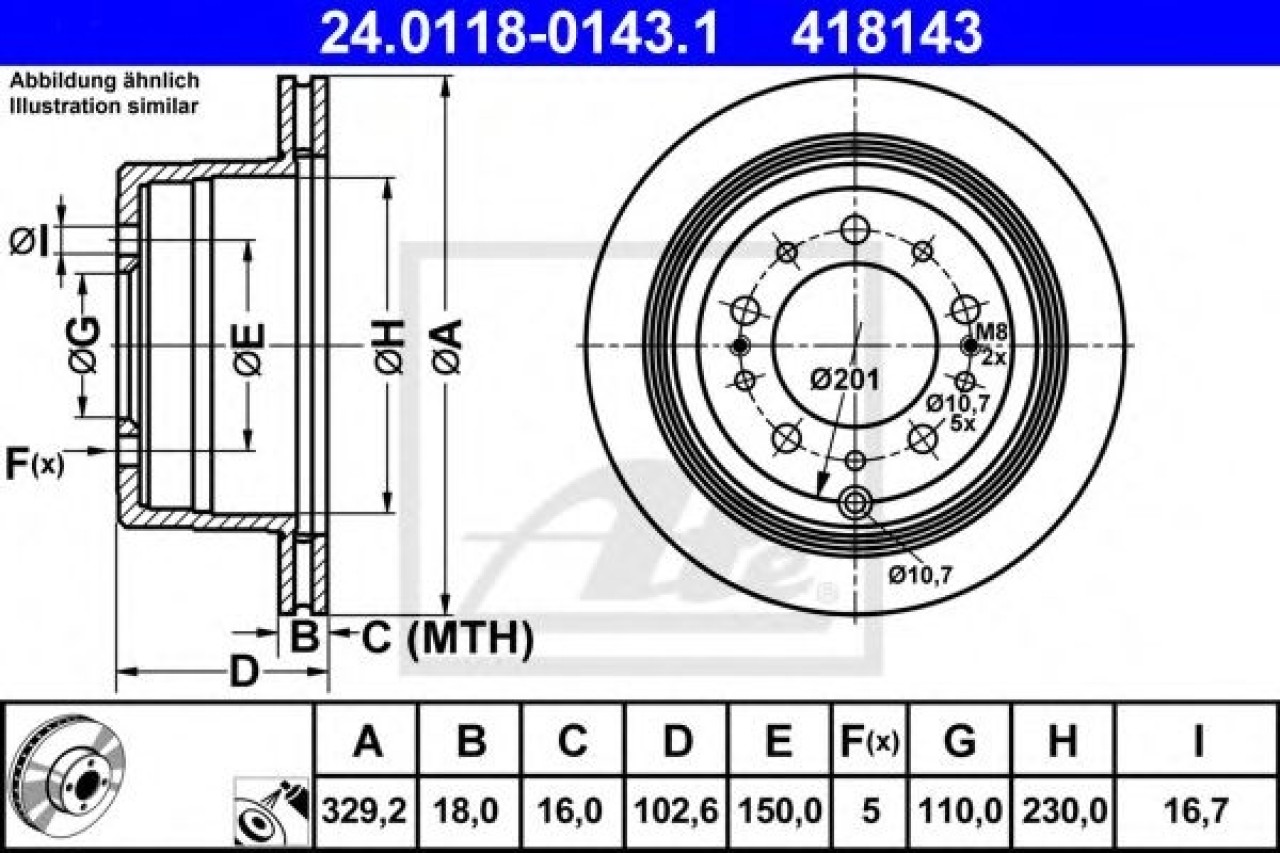Disc frana TOYOTA LAND CRUISER AMAZON (FZJ1, UZJ1) (1998 - 2007) ATE 24.0118-0143.1 piesa NOUA