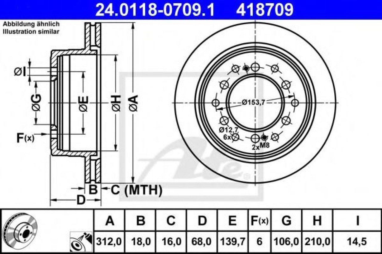 Disc frana TOYOTA LAND CRUISER (LJ12, KZJ12, TRJ12, KDJ12, GRJ12) (2002 - 2009) ATE 24.0118-0709.1 piesa NOUA