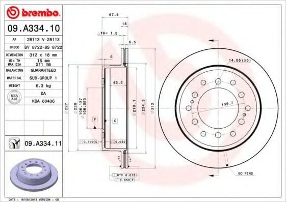 Disc frana TOYOTA LAND CRUISER (LJ12, KZJ12, TRJ12, KDJ12, GRJ12) (2002 - 2009) BREMBO 09.A334.11 piesa NOUA