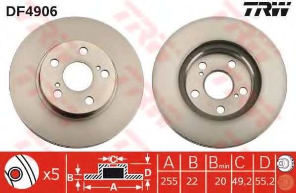 Disc frana TOYOTA PRIUS Hatchback (NHW2) (2003 - 2009) TRW DF4906 piesa NOUA