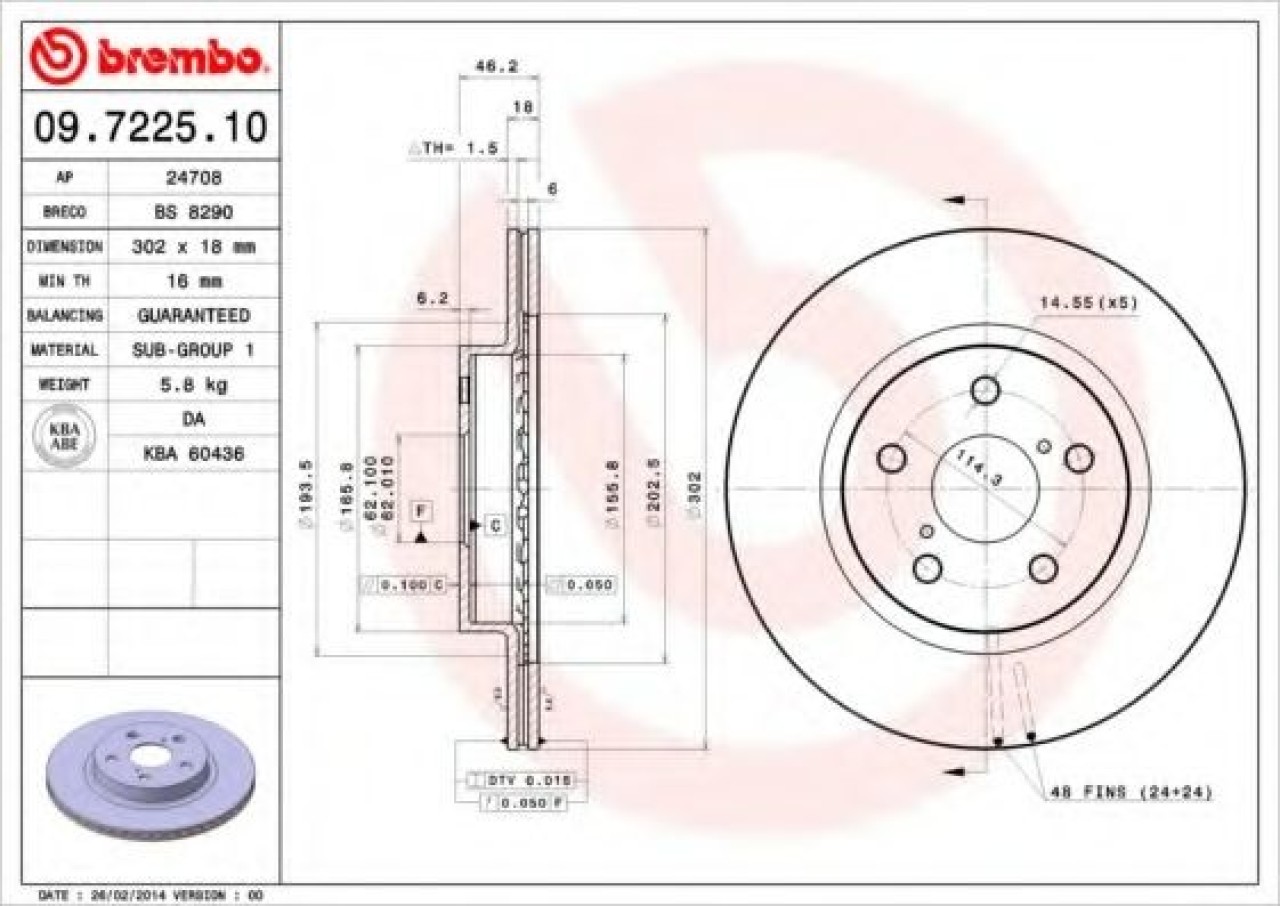 Disc frana TOYOTA RAV 4 I (SXA1) (1994 - 2000) BREMBO 09.7225.10 piesa NOUA
