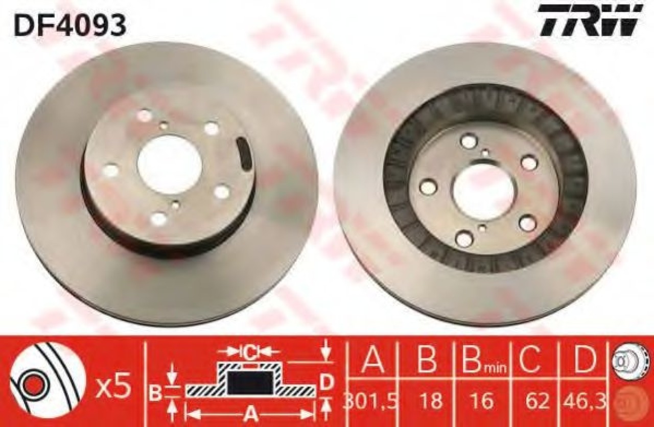 Disc frana TOYOTA RAV 4 I (SXA1) (1994 - 2000) TRW DF4093 piesa NOUA