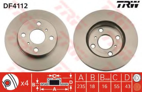 Disc frana TOYOTA YARIS (P1) (1999 - 2005) TRW DF4112 piesa NOUA