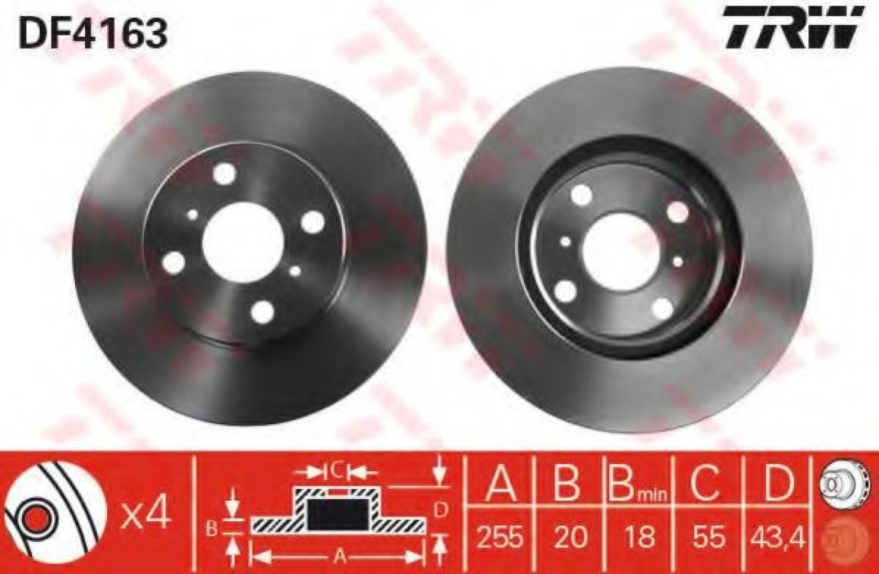 Disc frana TOYOTA YARIS (P1) (1999 - 2005) TRW DF4163 piesa NOUA