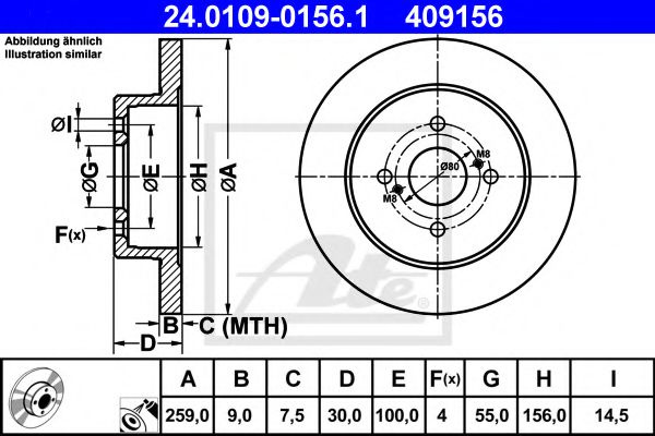 Disc frana TOYOTA YARIS (P9) (2005 - 2013) ATE 24.0109-0156.1 piesa NOUA