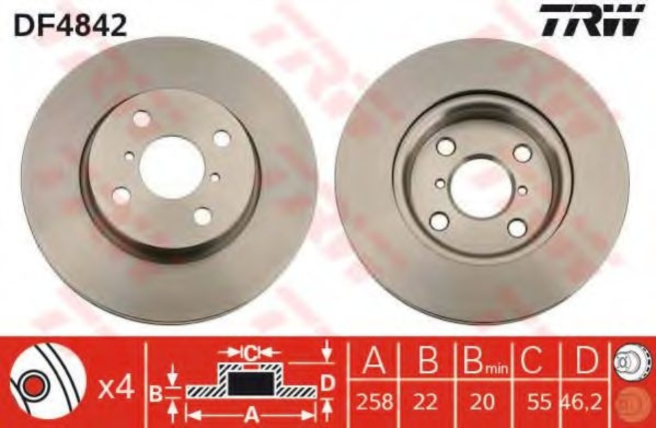 Disc frana TOYOTA YARIS (P9) (2005 - 2013) TRW DF4842 piesa NOUA