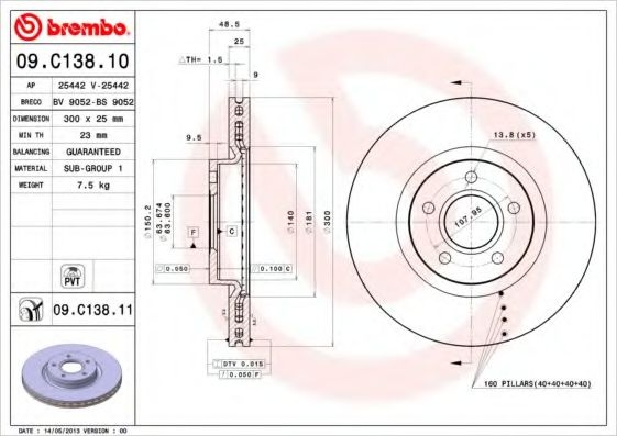 Disc frana VOLVO C30 (2006 - 2012) BREMBO 09.C138.11 piesa NOUA