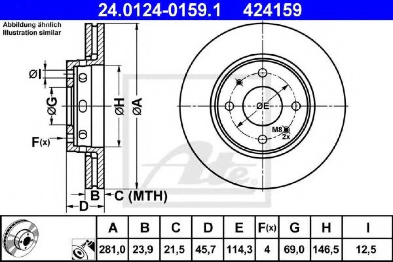 Disc frana VOLVO S40 I (VS) (1995 - 2004) ATE 24.0124-0159.1 piesa NOUA