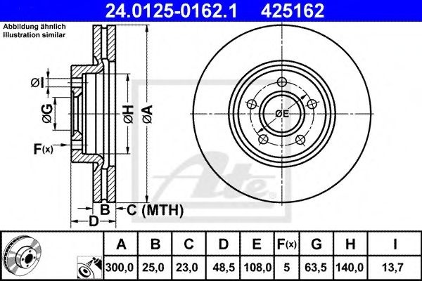Disc frana VOLVO S40 II (MS) (2004 - 2016) ATE 24.0125-0162.1 piesa NOUA
