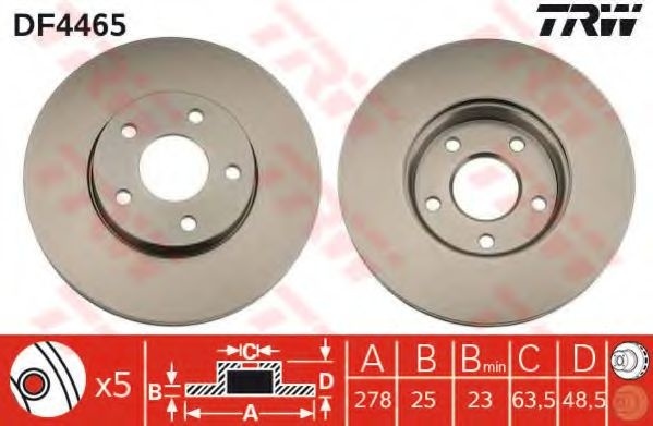 Disc frana VOLVO S40 II (MS) (2004 - 2016) TRW DF4465 piesa NOUA