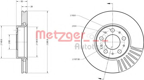 Disc frana VOLVO S60 I (2000 - 2010) METZGER 6110561 piesa NOUA