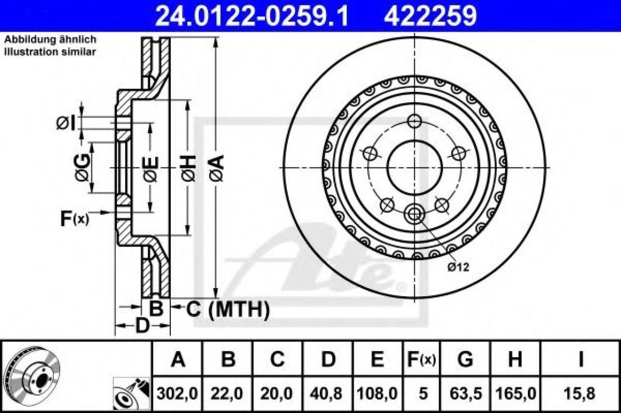 Disc frana VOLVO S60 II (2010 - 2016) ATE 24.0122-0259.1 piesa NOUA