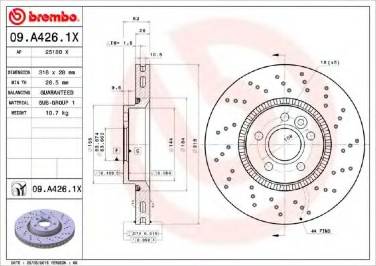 Disc frana VOLVO S60 II (2010 - 2016) BREMBO 09.A426.1X piesa NOUA