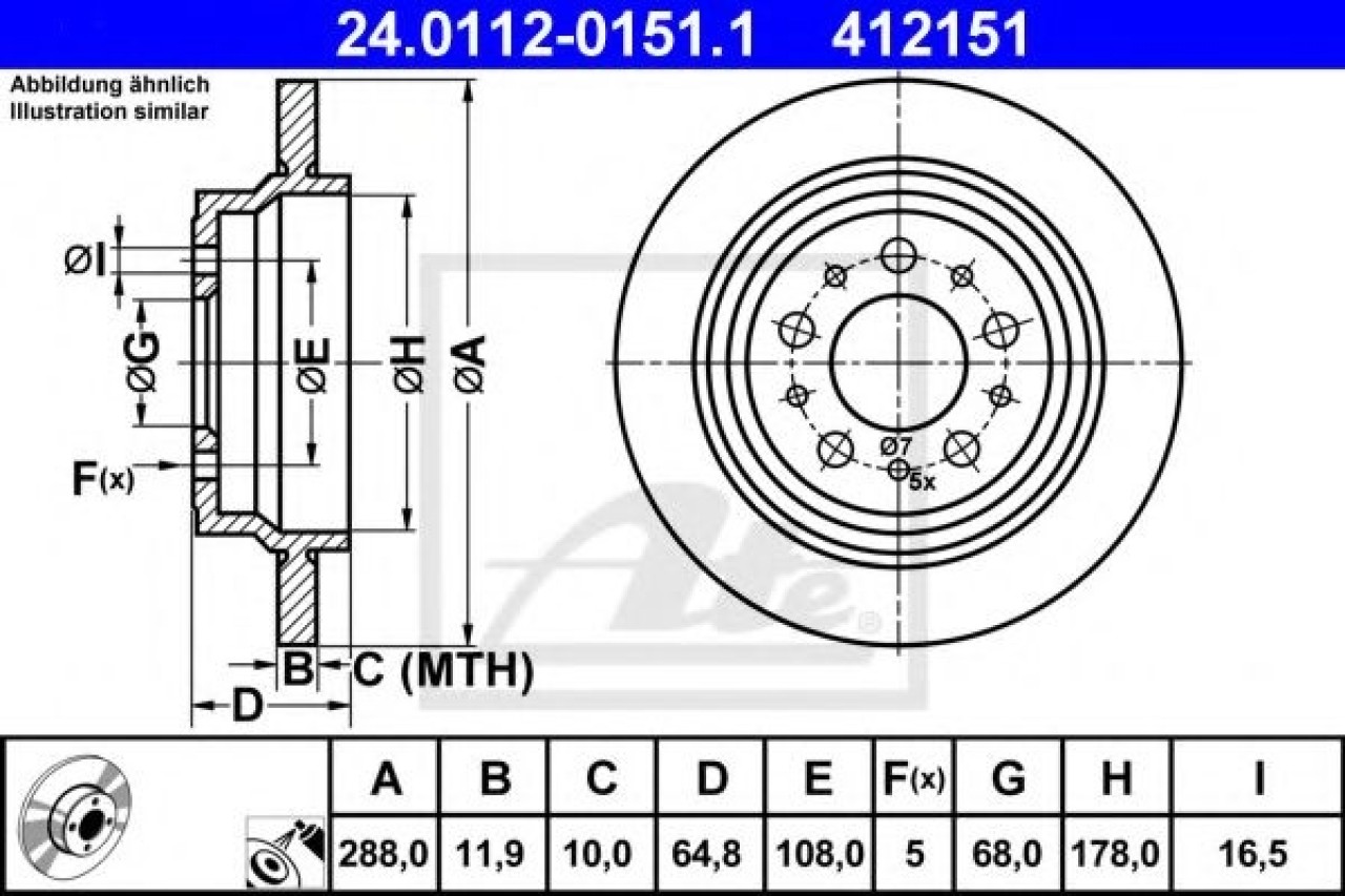 Disc frana VOLVO S80 I (TS, XY) (1998 - 2006) ATE 24.0112-0151.1 piesa NOUA