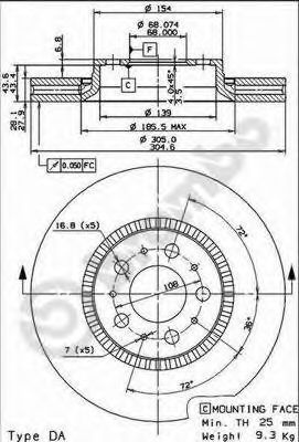 Disc frana VOLVO S80 I (TS, XY) (1998 - 2006) BREMBO 09.9130.75 piesa NOUA