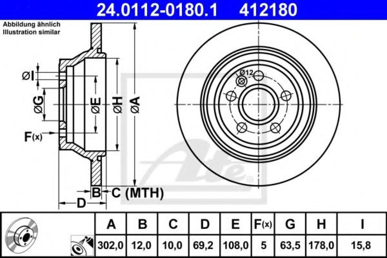 Disc frana VOLVO S80 II (AS) (2006 - 2016) ATE 24.0112-0180.1 piesa NOUA