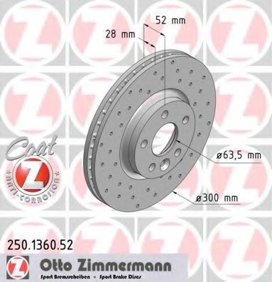 Disc frana VOLVO S80 II (AS) (2006 - 2016) ZIMMERMANN 250.1360.52 piesa NOUA